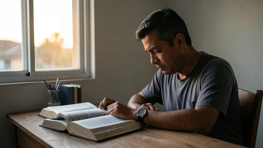 A man reading Scripture in the morning