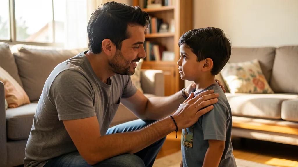 A father and son at home