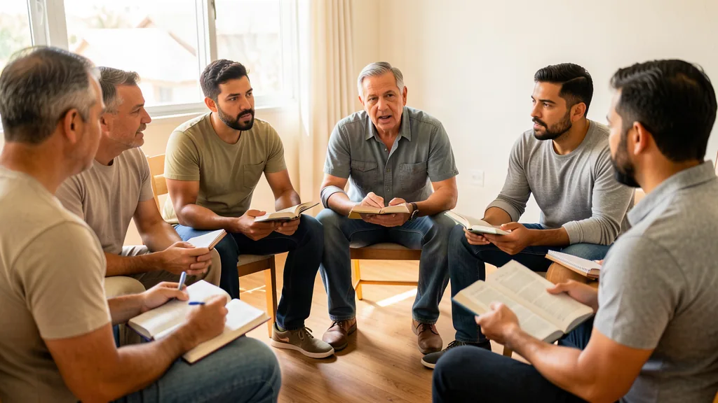 Men with notebooks planning together